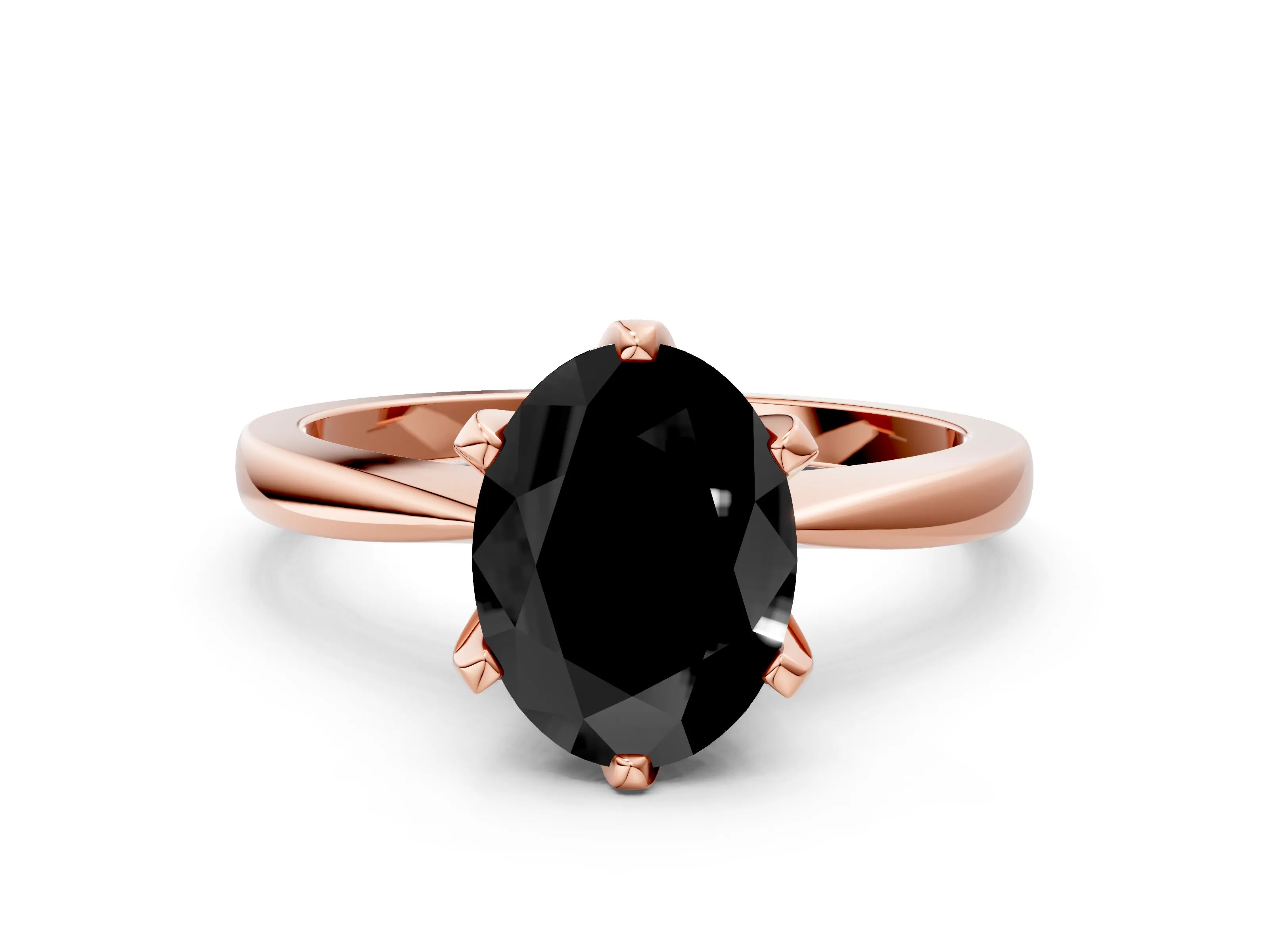 Rose gold Fancy Black Oval Cut Solitaire Engagement Ring with Six-Prong Setting and Tapered Band
