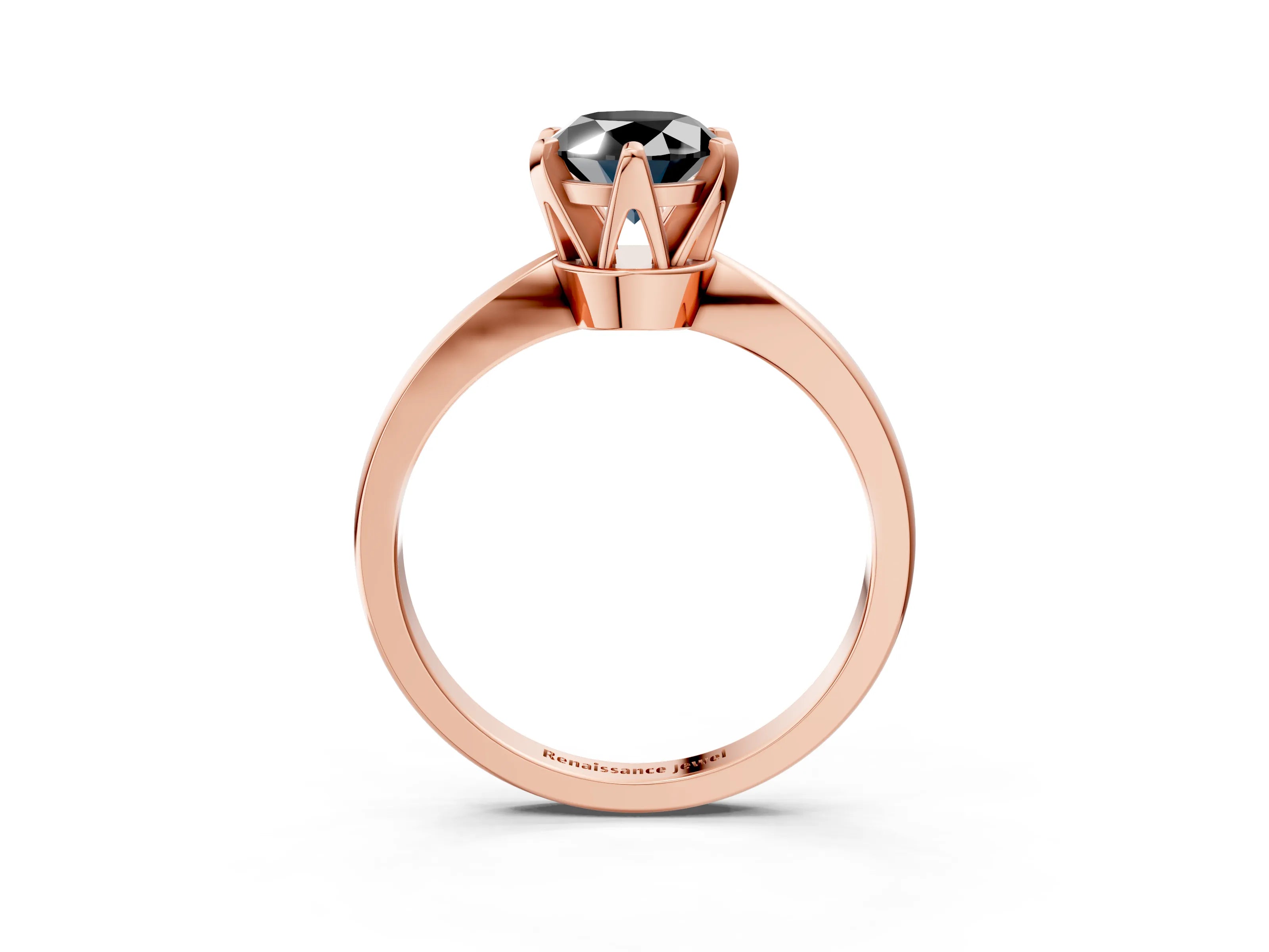 Rose gold Fancy Black Oval Cut Solitaire Engagement Ring with Six-Prong Setting and Tapered Band_3