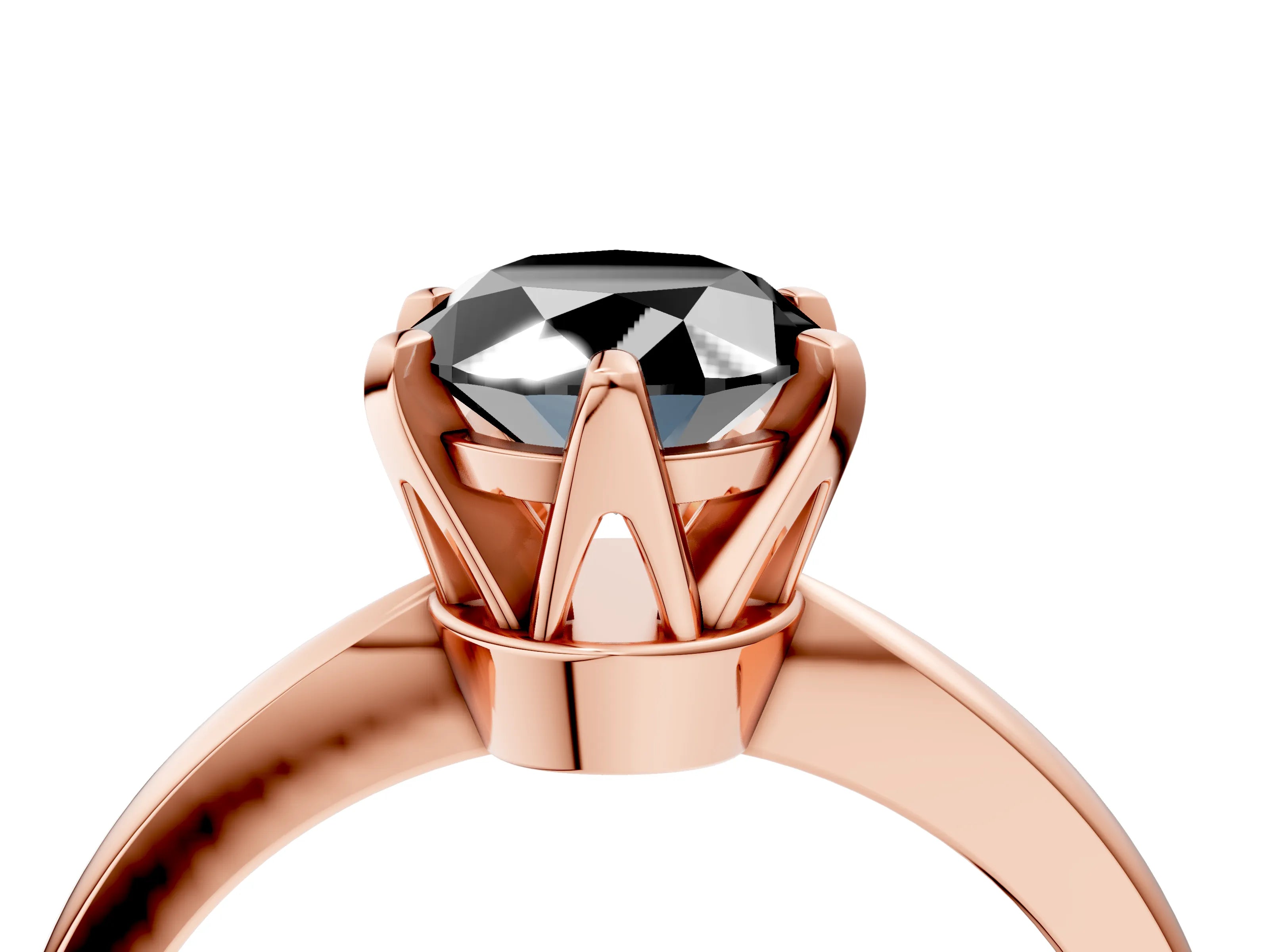 Rose gold Fancy Black Oval Cut Solitaire Engagement Ring with Six-Prong Setting and Tapered Band_4