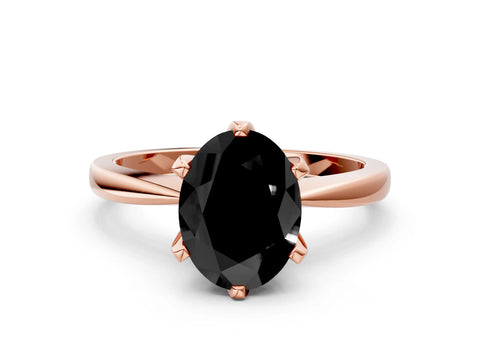 Rose gold Fancy Black Oval Cut Solitaire Engagement Ring with Six-Prong Setting and Tapered Band