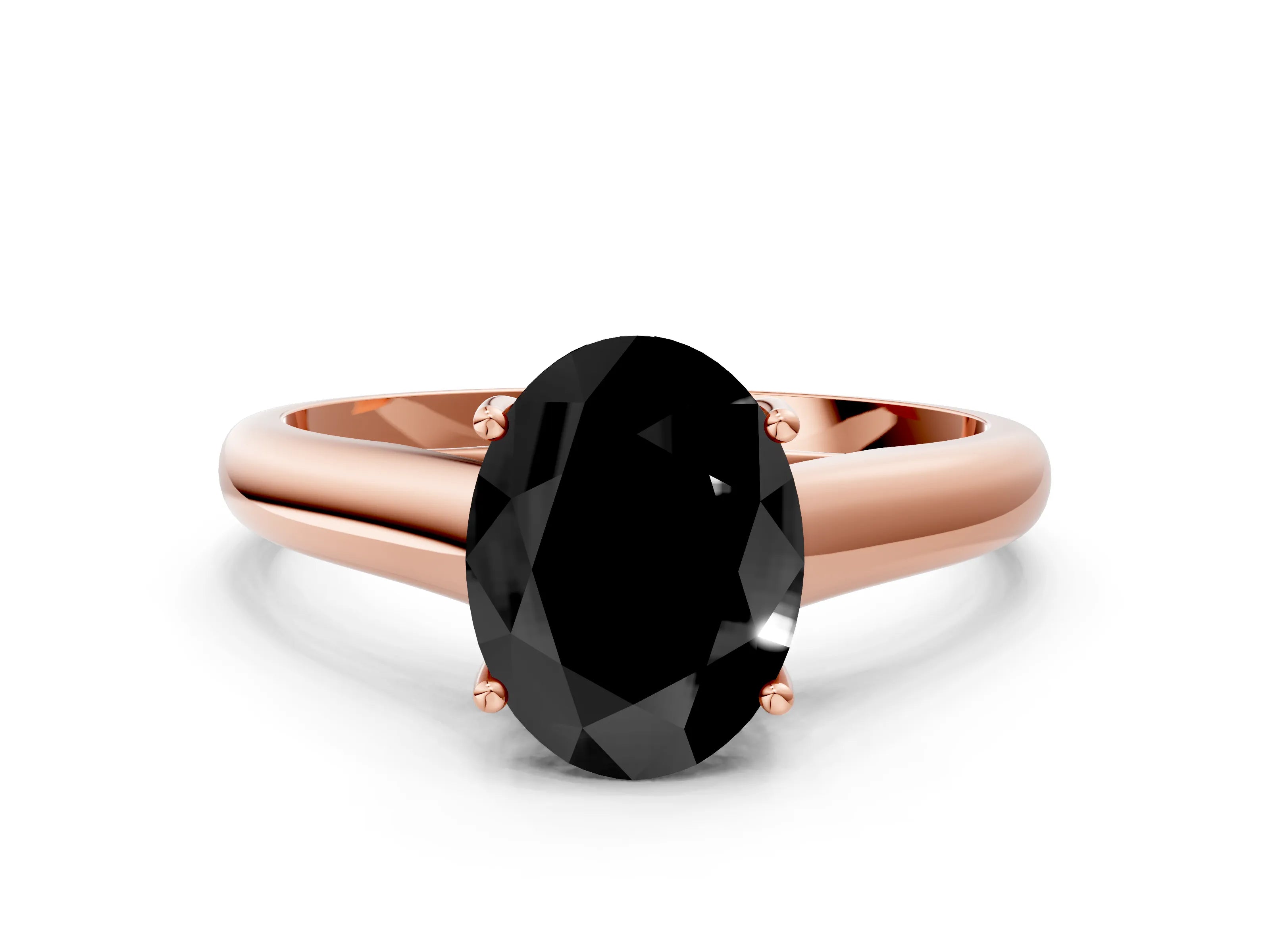 Rose gold Fancy Black Oval Cut Solitaire Engagement Ring with Tapered Band and Four-Prong Setting_3