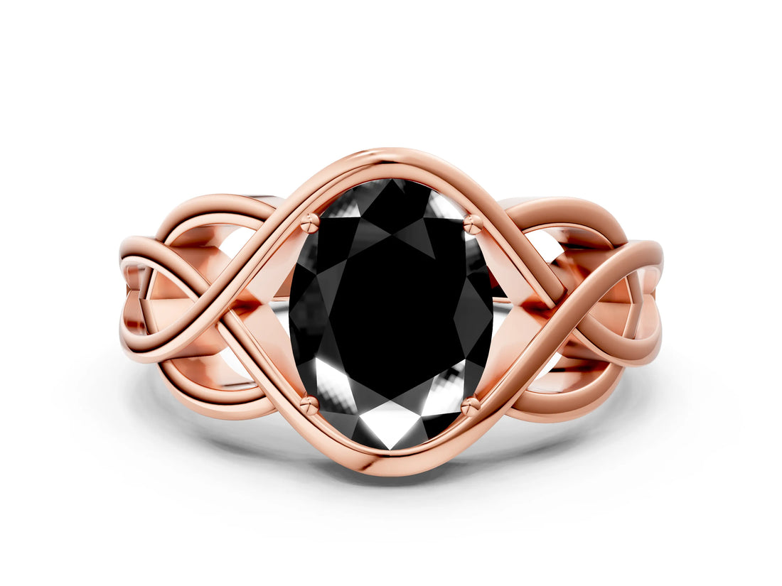 Rose gold Fancy Black Oval Cut Solitaire Intertwined Band Prong Setting Ring