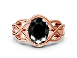 Rose gold Fancy Black Oval Cut Solitaire Intertwined Band Prong Setting Ring