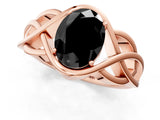 Rose gold Fancy Black Oval Cut Solitaire Intertwined Band Prong Setting Ring_1