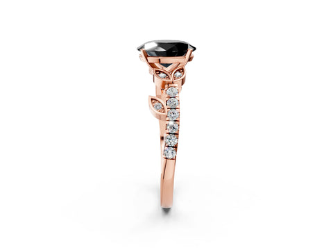 Rose gold Fancy Black Oval Cut Solitaire Leaf-Inspired Diamond Ring with Pavé Band and Four-Prong Setting_2