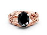 Rose gold Fancy Black Oval Cut Solitaire Leaf-Inspired Engagement Ring with Prong Setting_12