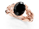 Rose gold Fancy Black Oval Cut Solitaire Leaf-Inspired Engagement Ring with Prong Setting_13