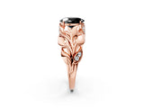 Rose gold Fancy Black Oval Cut Solitaire Leaf-Inspired Engagement Ring with Prong Setting_14