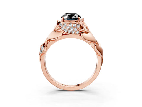 Rose gold Fancy Black Oval Cut Solitaire Leaf-Inspired Engagement Ring with Prong Setting_3