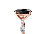 Rose gold Fancy Black Oval Cut Solitaire Marquise Side Stone Prong Setting Ring_5