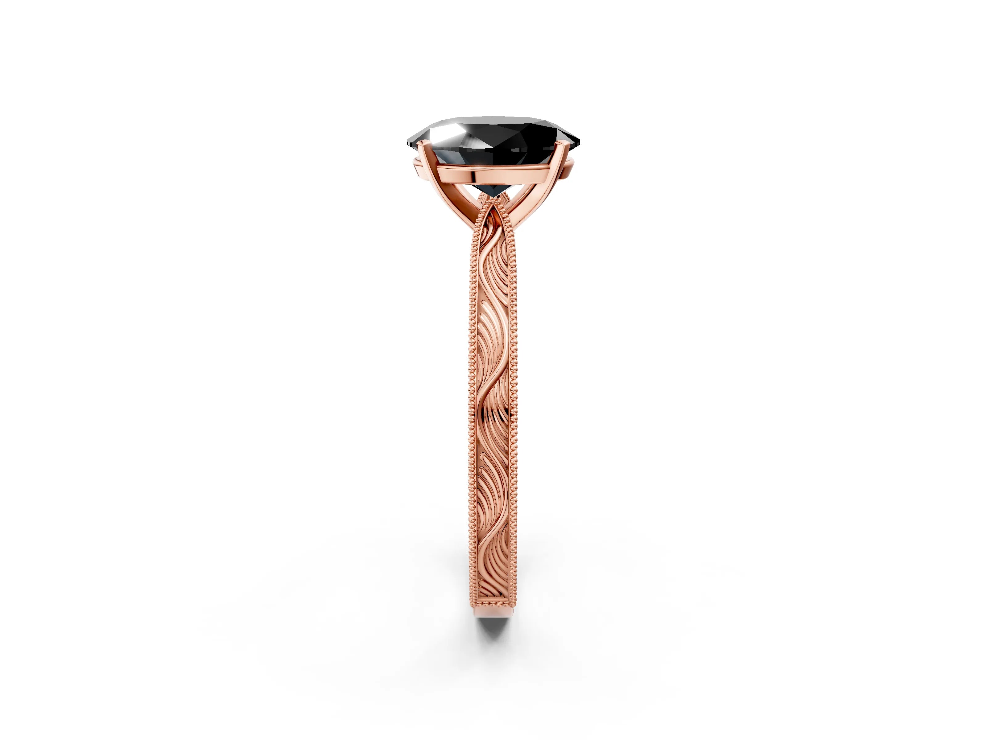 Rose gold Fancy Black Oval Cut Solitaire Milgrain Engraved Band with Four-Prong Setting_2