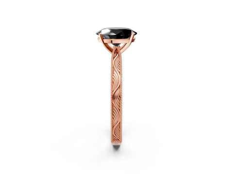 Rose gold Fancy Black Oval Cut Solitaire Milgrain Engraved Band with Four-Prong Setting_2