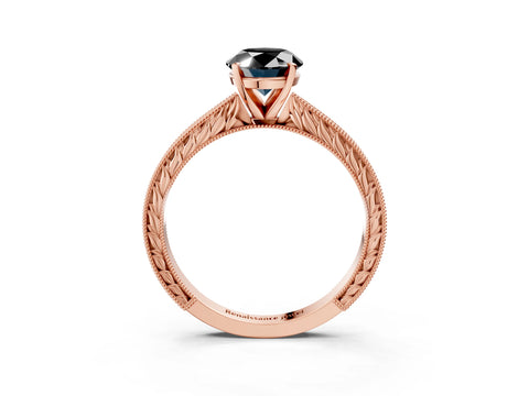 Rose gold Fancy Black Oval Cut Solitaire Milgrain Engraved Band with Four-Prong Setting_3