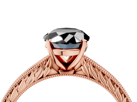 Rose gold Fancy Black Oval Cut Solitaire Milgrain Engraved Band with Four-Prong Setting_4