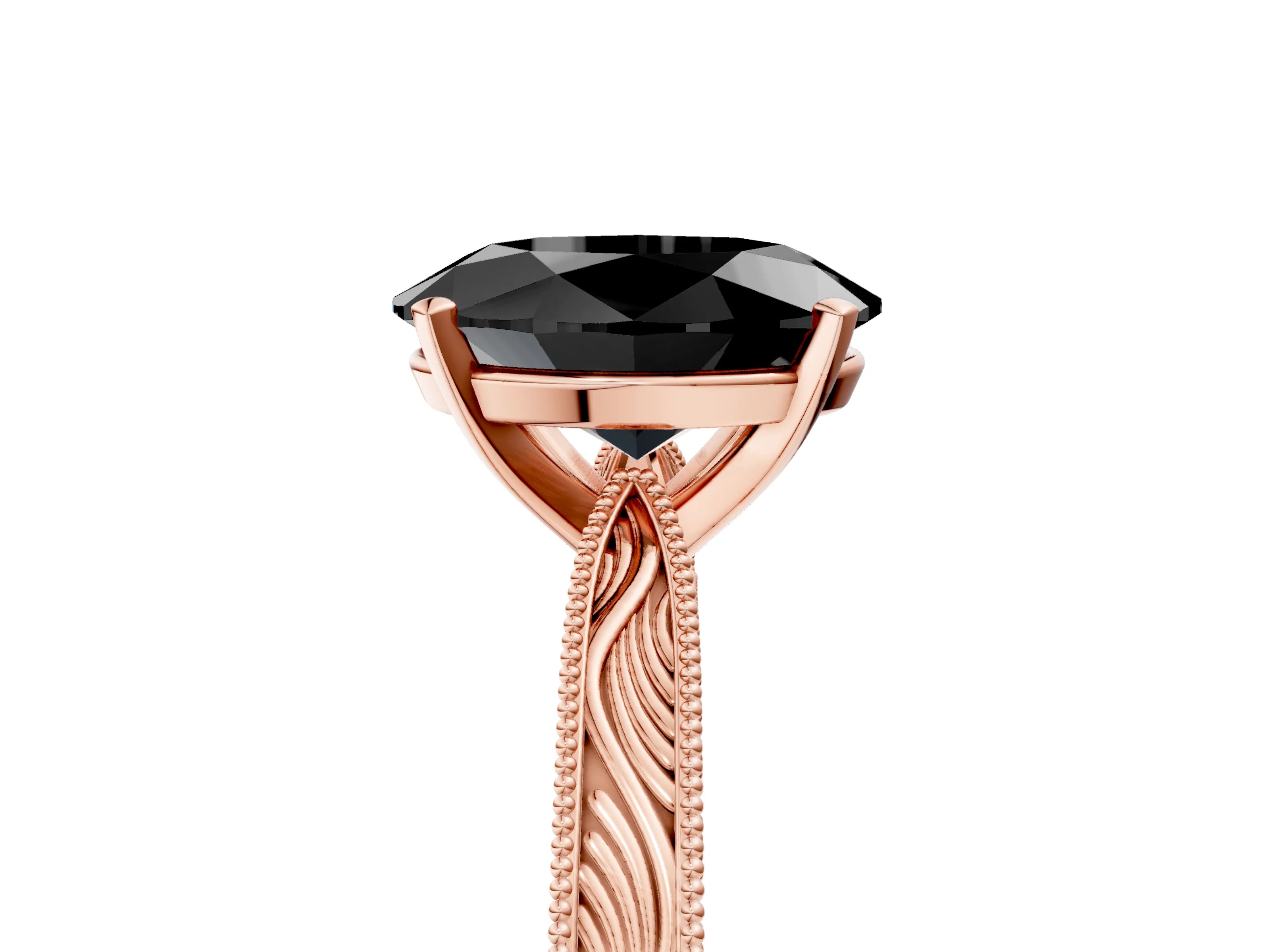 Rose gold Fancy Black Oval Cut Solitaire Milgrain Engraved Band with Four-Prong Setting_5