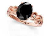 Rose gold Fancy Black Oval Cut Solitaire Milgrain Leaf Band with Prong Setting_1