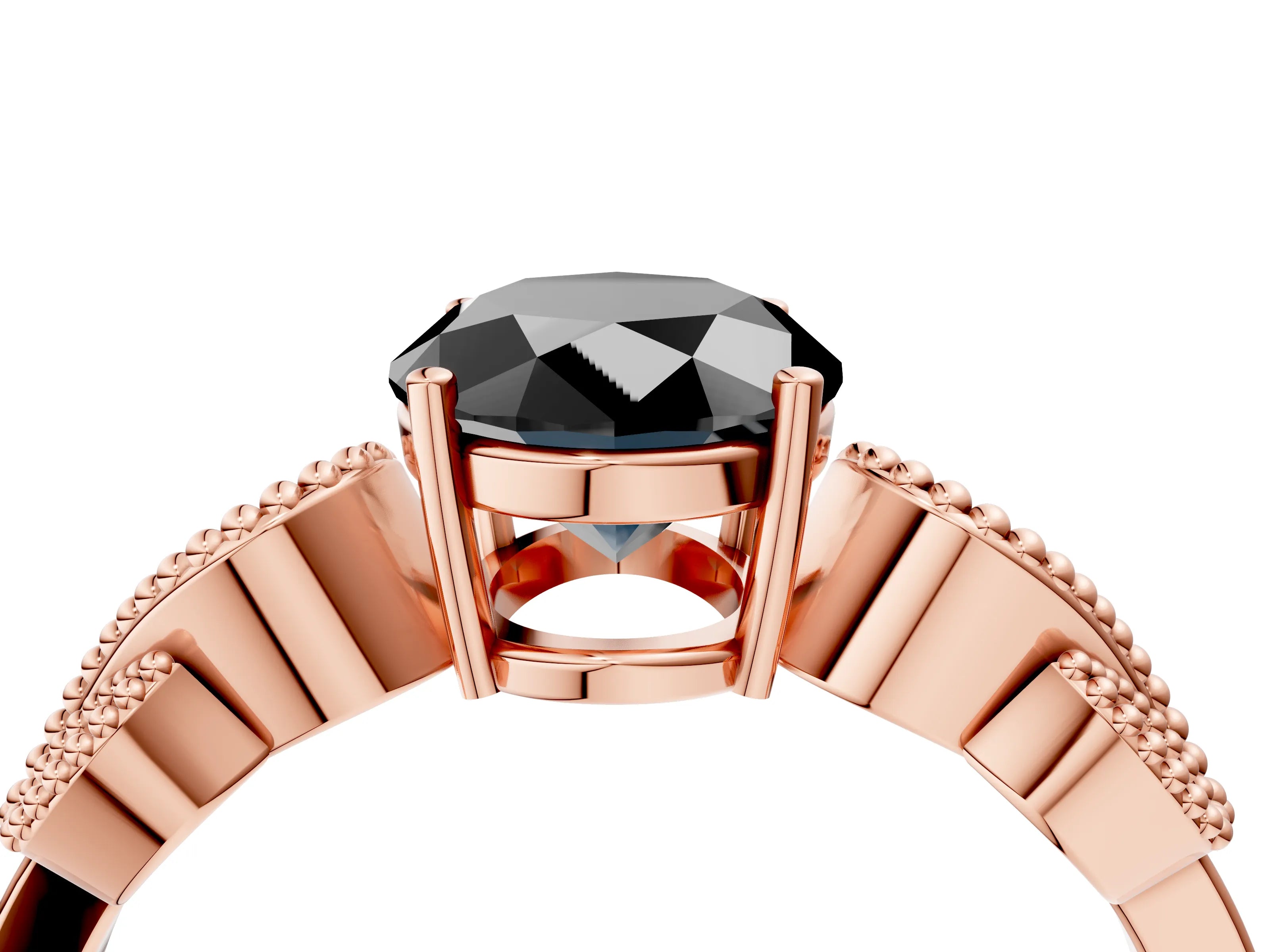 Rose gold Fancy Black Oval Cut Solitaire Milgrain Leaf Band with Prong Setting_4