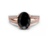 Rose gold Fancy Black Oval Cut Solitaire Split Shank Pavé Diamond Engagement Ring