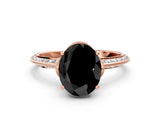 Rose gold Fancy Black Oval Cut Solitaire Split Shank Pave Diamond Engagement Ring with Four-Prong Setting