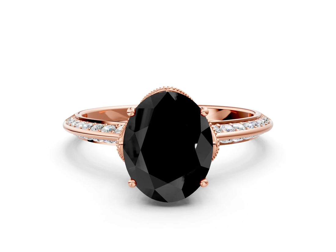 Rose gold Fancy Black Oval Cut Solitaire Split Shank Pave Diamond Engagement Ring with Four-Prong Setting_36