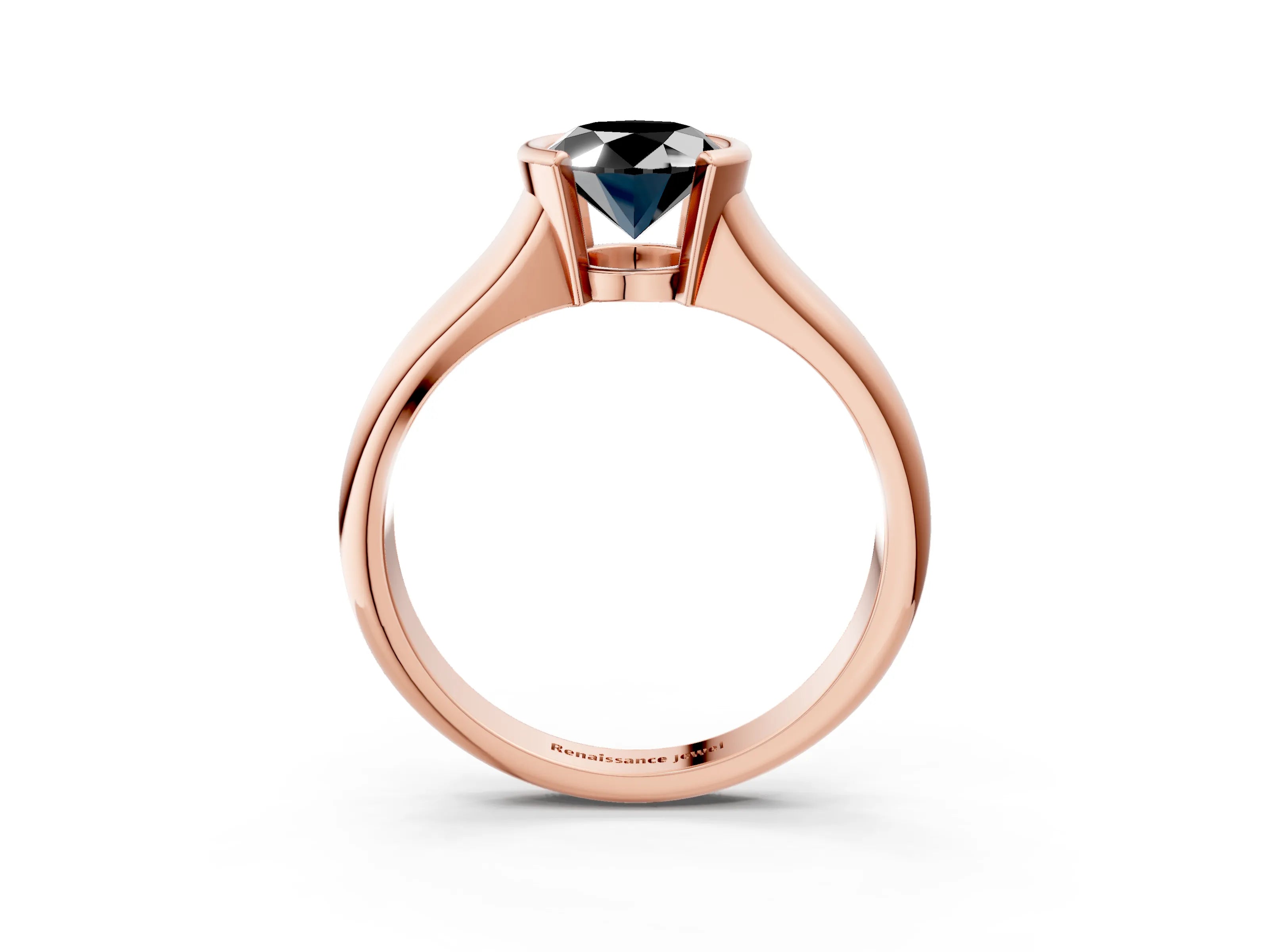 Rose gold Fancy Black Oval Cut Solitaire Tension Set Diamond Ring with Split Shank Band_3