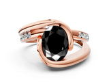 Rose gold Fancy Black Oval Cut Solitaire Tension-Set Diamond Split Shank Ring