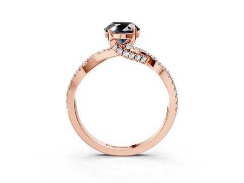 Rose gold Fancy Black Oval Cut Solitaire Twist Pave Diamond Engagement Ring with Prong Setting_27