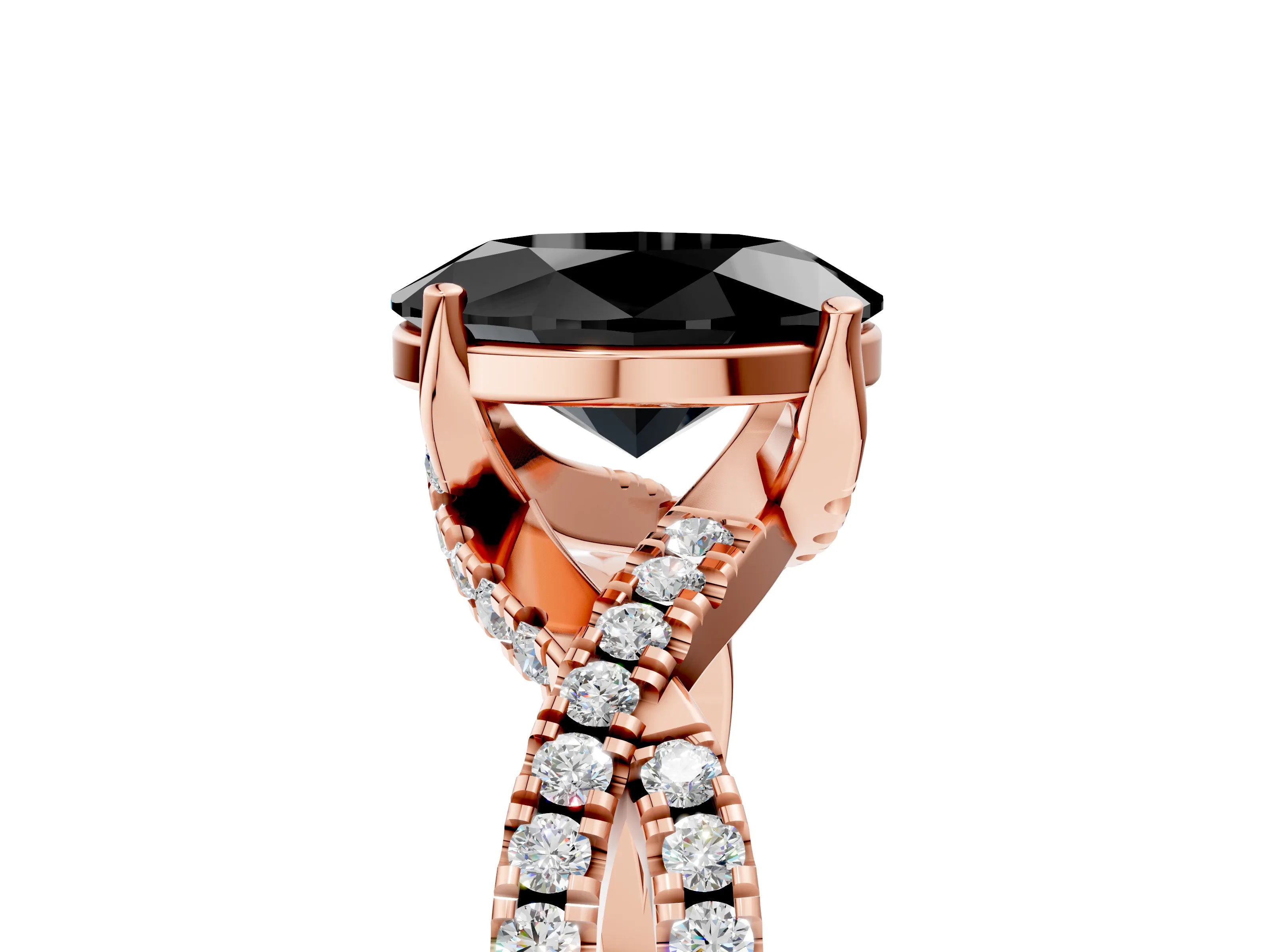 Rose gold Fancy Black Oval Cut Solitaire Twist Pave Diamond Engagement Ring with Prong Setting_29