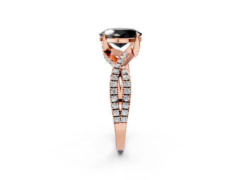 Rose gold Fancy Black Oval Cut Solitaire Twist Pave Diamond Engagement Ring with Prong Setting_2