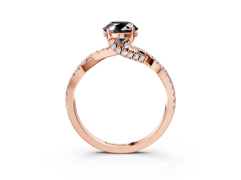 Rose gold Fancy Black Oval Cut Solitaire Twist Pave Diamond Engagement Ring with Prong Setting_3