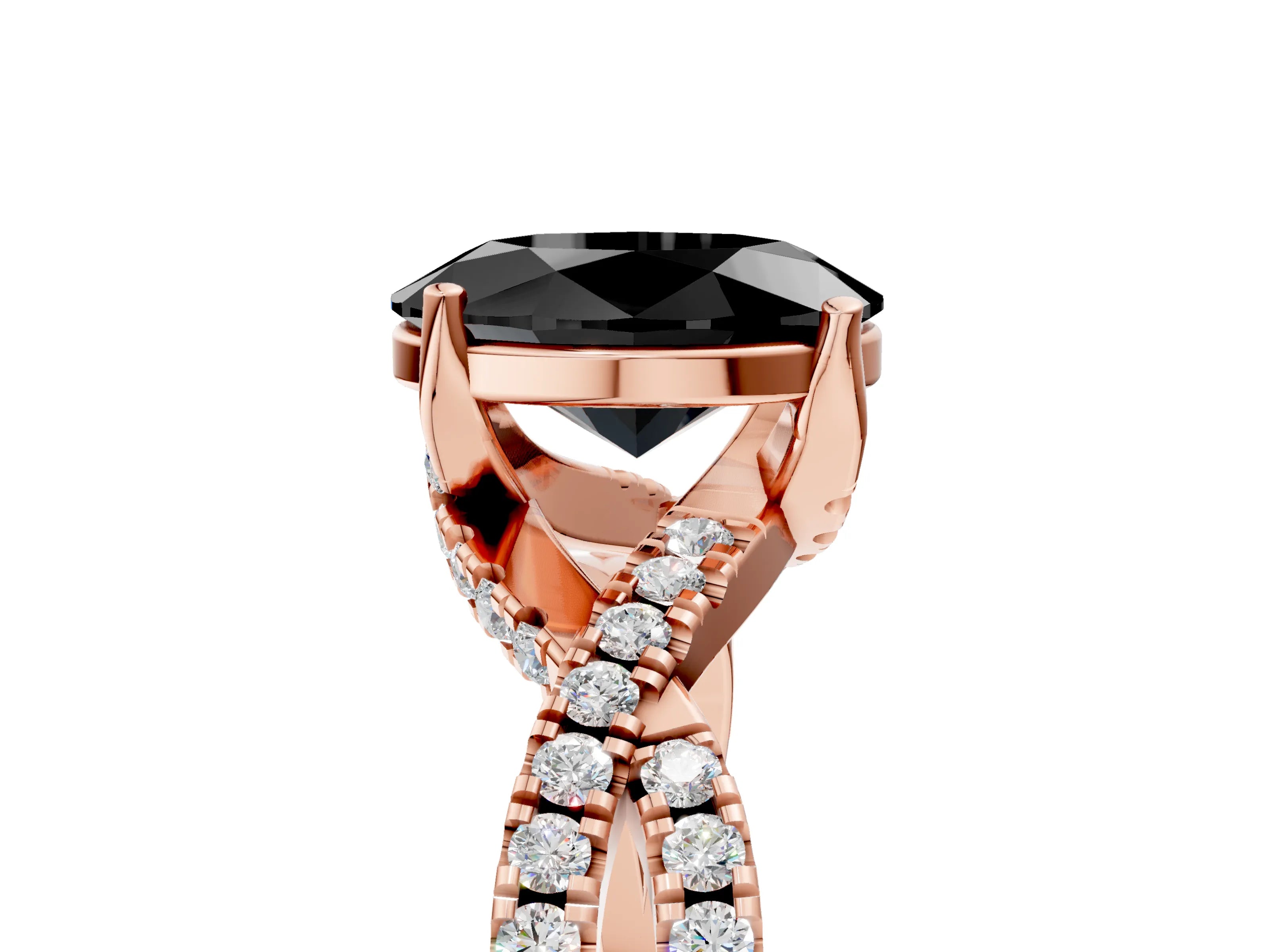Rose gold Fancy Black Oval Cut Solitaire Twist Pave Diamond Engagement Ring with Prong Setting_5