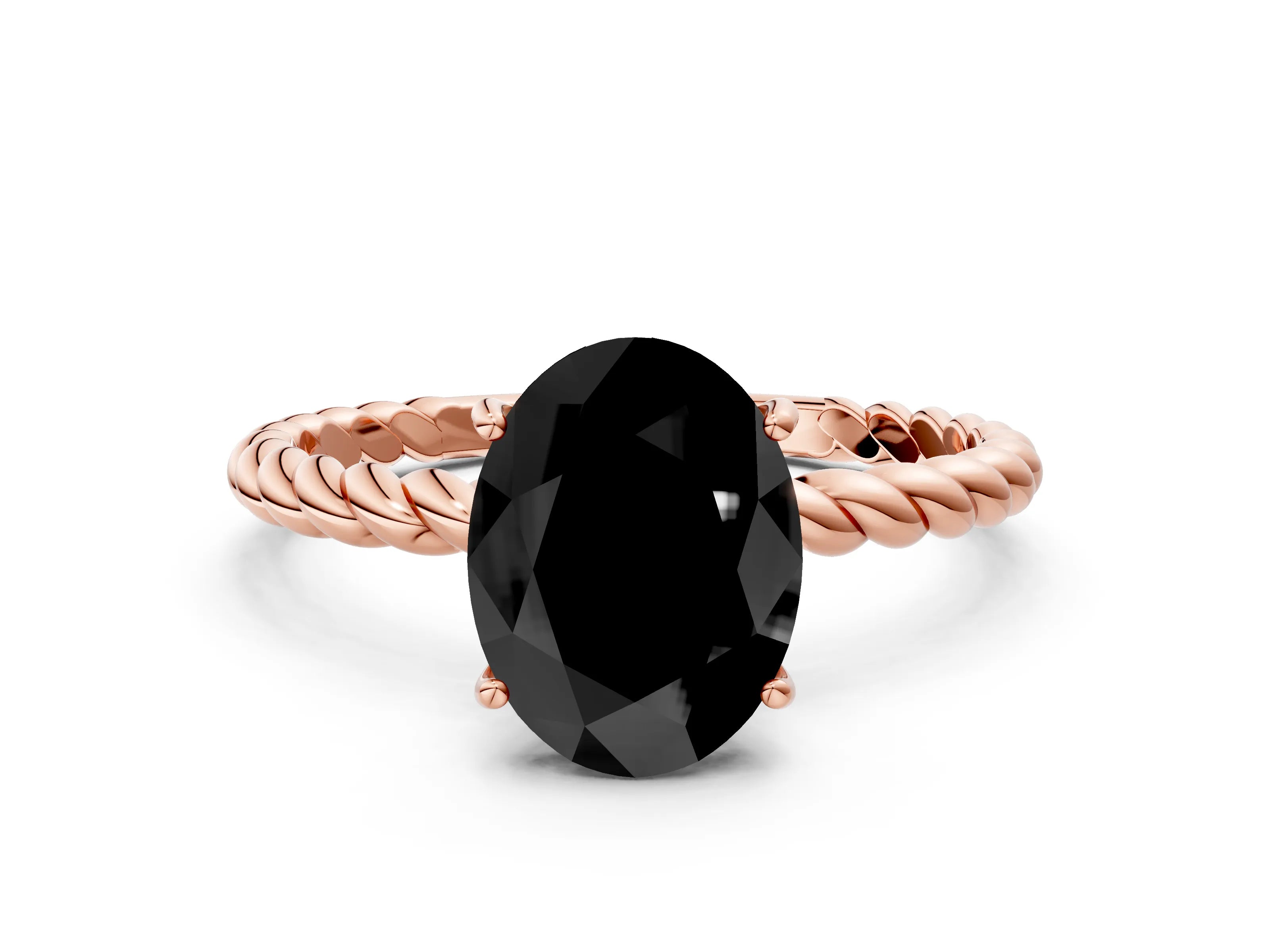 Rose gold Fancy Black Oval Cut Solitaire Twisted Band 4-Prong Ring