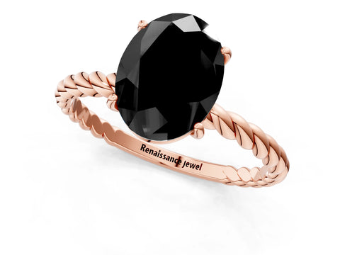 Rose gold Fancy Black Oval Cut Solitaire Twisted Band 4-Prong Ring_1