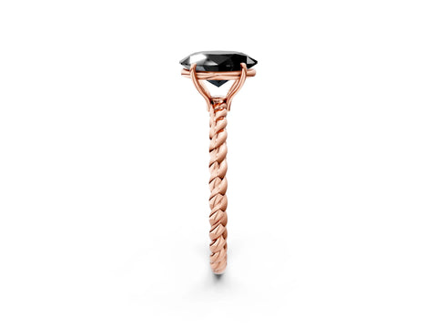Rose gold Fancy Black Oval Cut Solitaire Twisted Band 4-Prong Ring_2