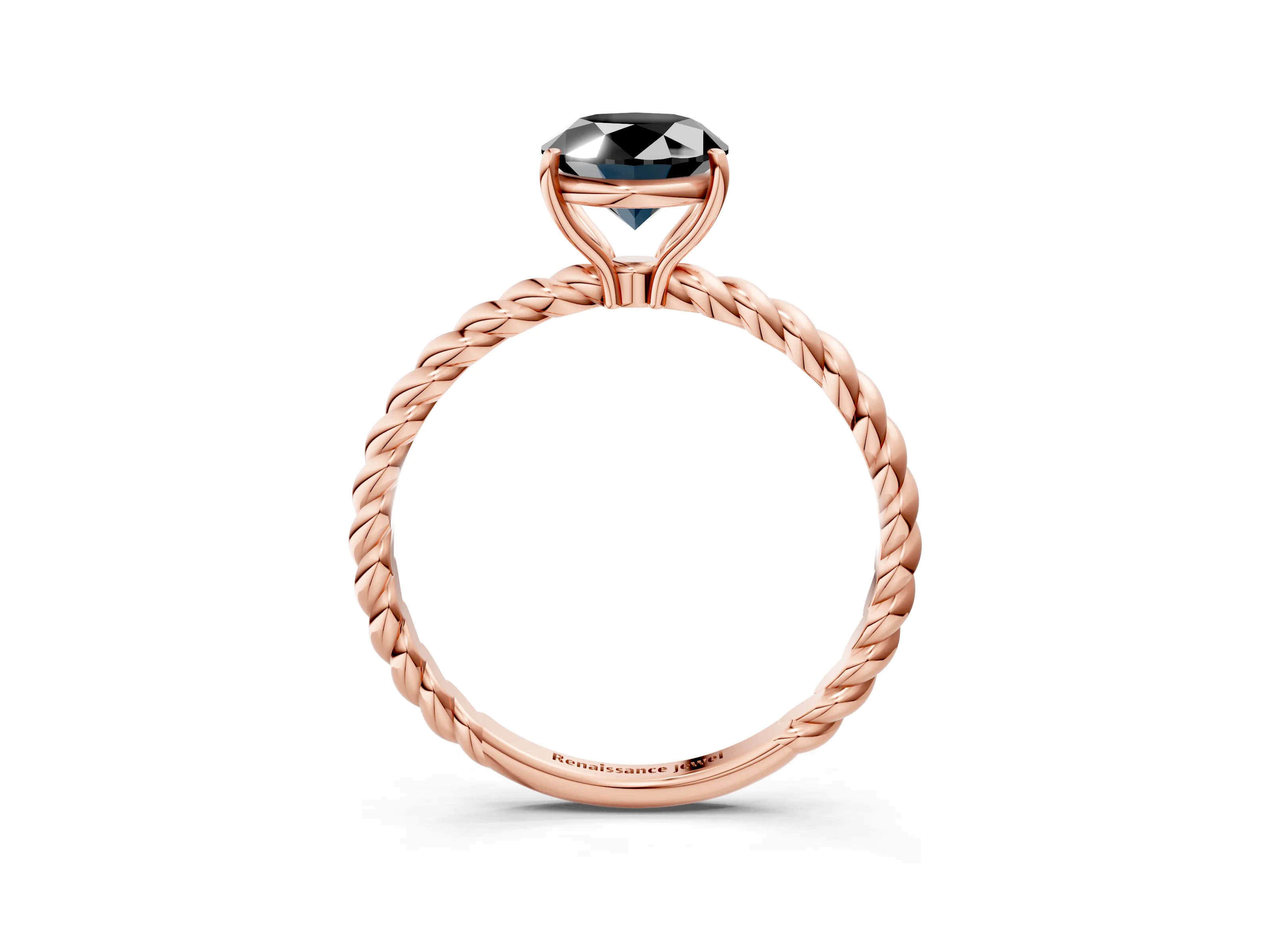 Rose gold Fancy Black Oval Cut Solitaire Twisted Band 4-Prong Ring_3