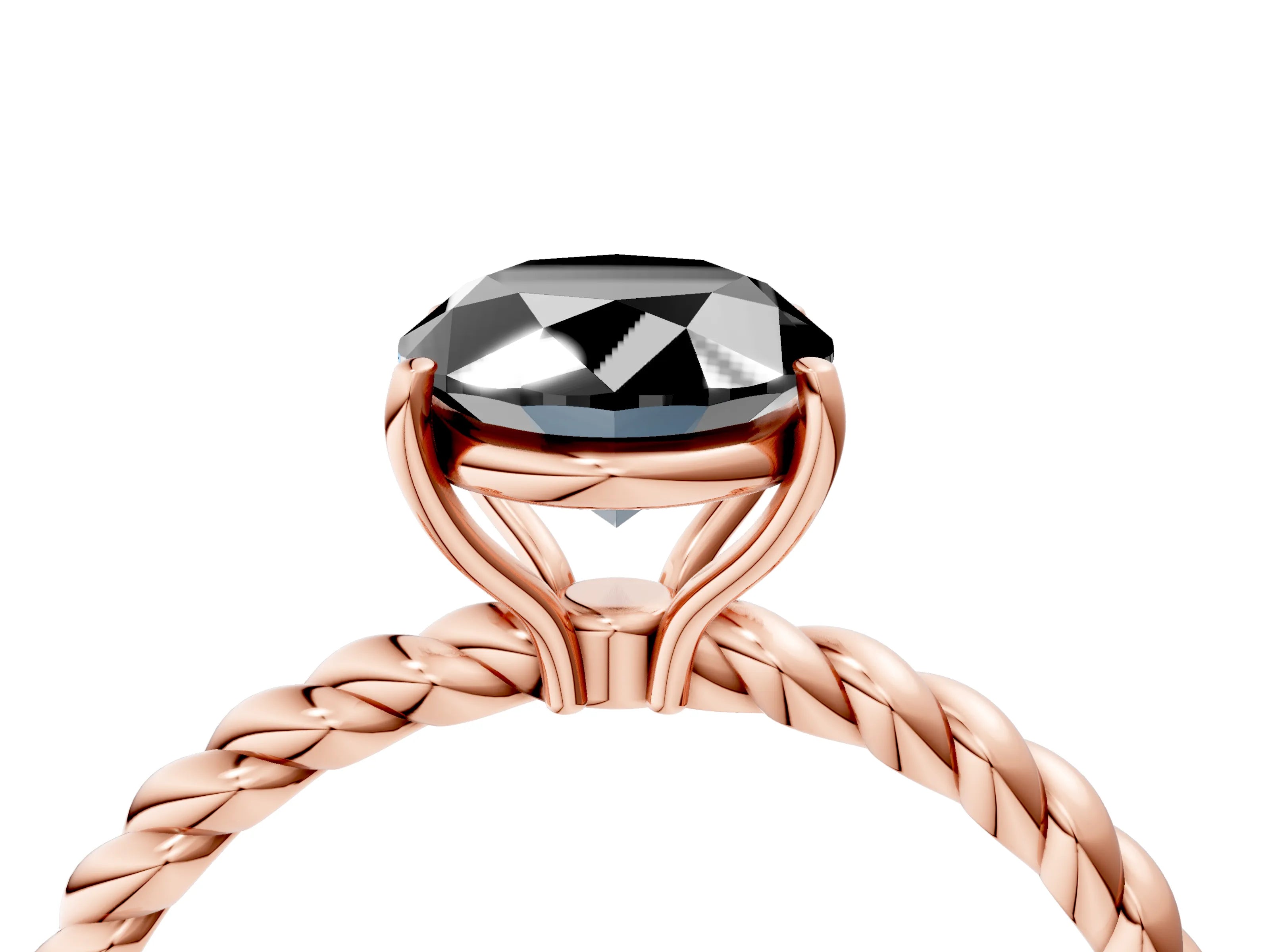 Rose gold Fancy Black Oval Cut Solitaire Twisted Band 4-Prong Ring_4