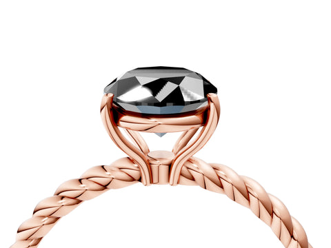 Rose gold Fancy Black Oval Cut Solitaire Twisted Band 4-Prong Ring_4