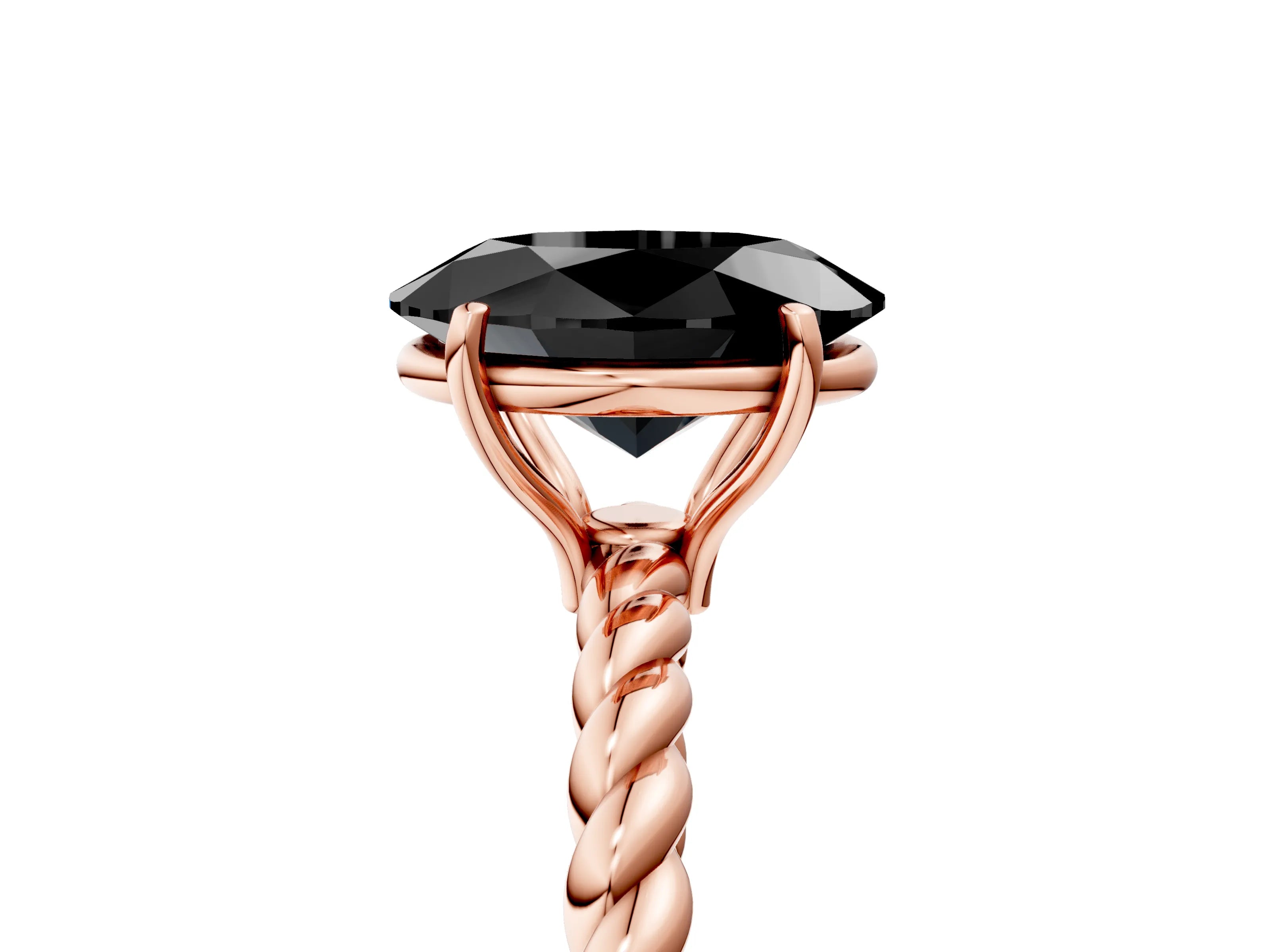 Rose gold Fancy Black Oval Cut Solitaire Twisted Band 4-Prong Ring_5