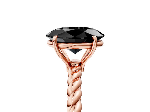 Rose gold Fancy Black Oval Cut Solitaire Twisted Band 4-Prong Ring_5