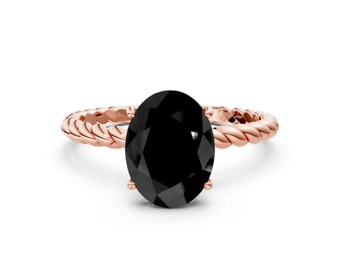 Rose gold Fancy Black Oval Cut Solitaire Twisted Band 4-Prong Ring