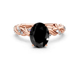 Rose gold Fancy Black Oval Cut Solitaire Twisted Band with Pavé Accents and Four-Prong Setting