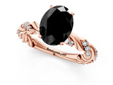 Rose gold Fancy Black Oval Cut Solitaire Twisted Band with Pavé Accents and Four-Prong Setting_1