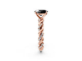 Rose gold Fancy Black Oval Cut Solitaire Twisted Band with Pavé Accents and Four-Prong Setting_2