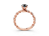 Rose gold Fancy Black Oval Cut Solitaire Twisted Band with Pavé Accents and Four-Prong Setting_3