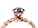 Rose gold Fancy Black Oval Cut Solitaire Twisted Band with Pavé Accents and Four-Prong Setting_4