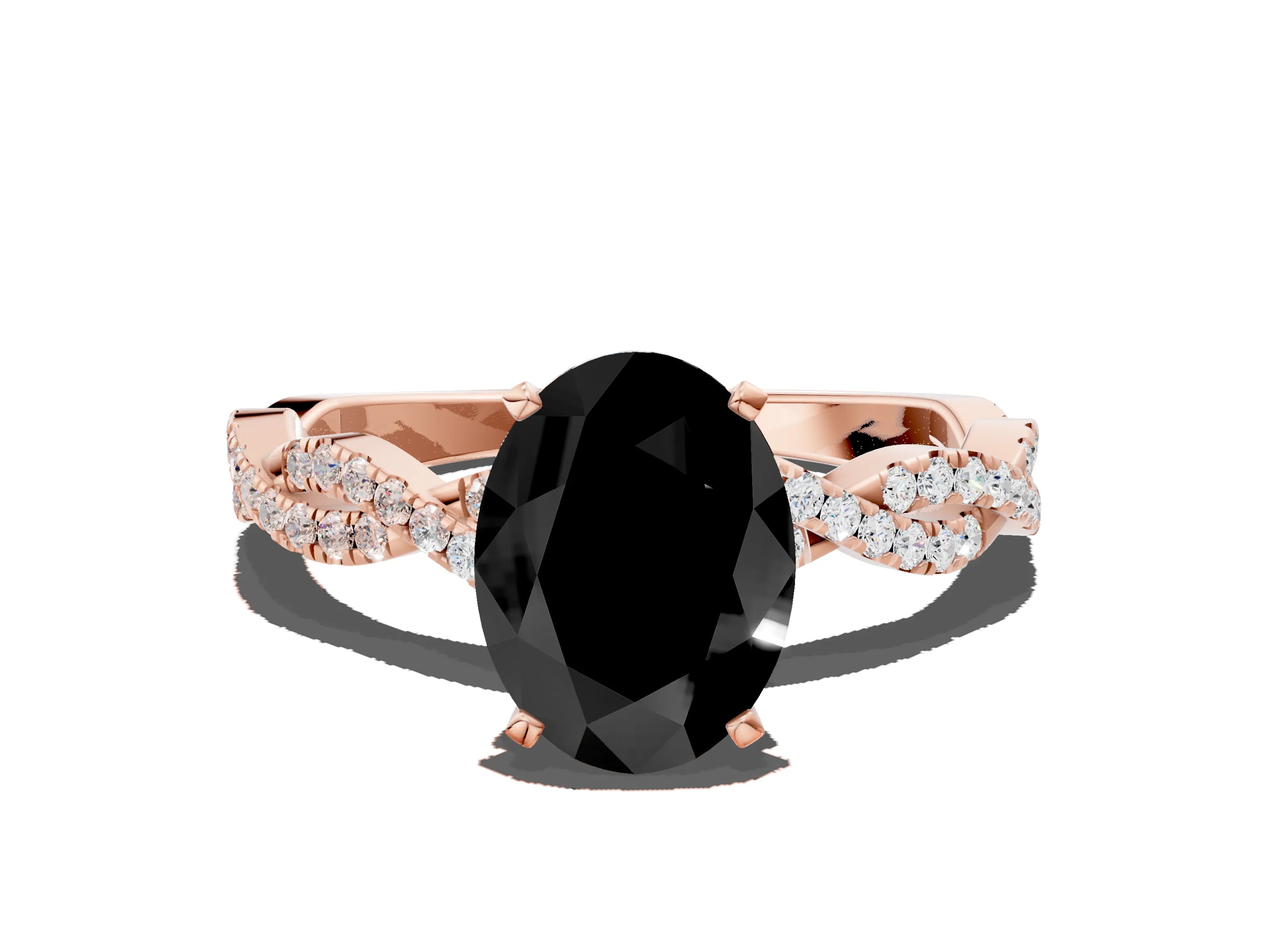 Rose gold Fancy Black Oval Cut Solitaire Twisted Pave Band with Four-Prong Setting_3