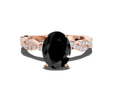 Rose gold Fancy Black Oval Cut Solitaire Twisted Pave Band with Four-Prong Setting_3