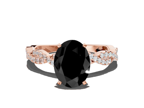 Rose gold Fancy Black Oval Cut Solitaire Twisted Pave Band with Four-Prong Setting_3