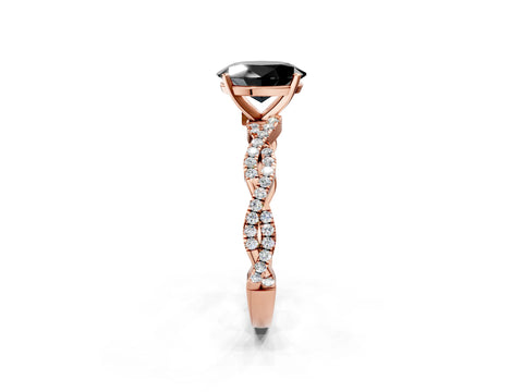 Rose gold Fancy Black Oval Cut Solitaire Twisted Pave Band with Four-Prong Setting_5