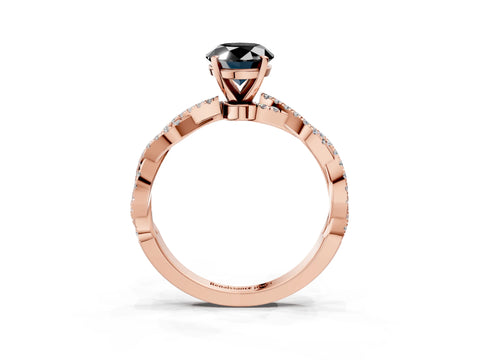Rose gold Fancy Black Oval Cut Solitaire Twisted Pave Band with Four-Prong Setting_6